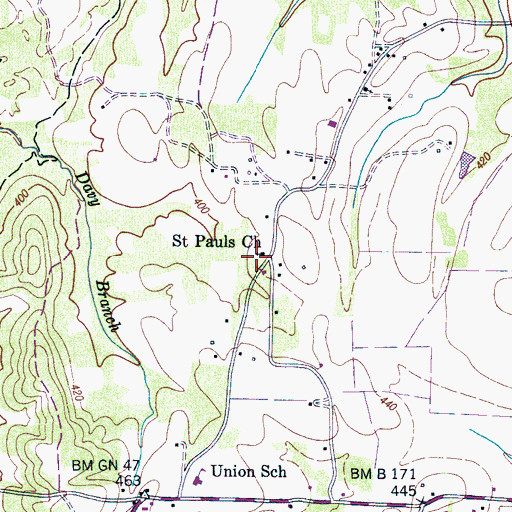 Topographic Map of Saint Pauls Church, TN