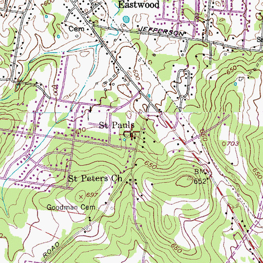 Topographic Map of Saint Pauls Church, TN