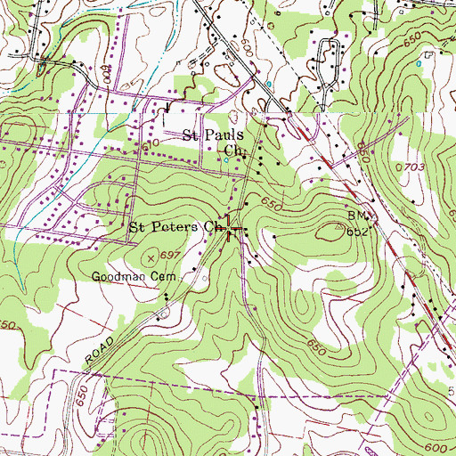 Topographic Map of Saint Peters Church, TN