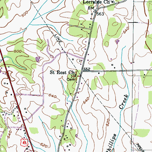 Topographic Map of Saint Rest Church, TN