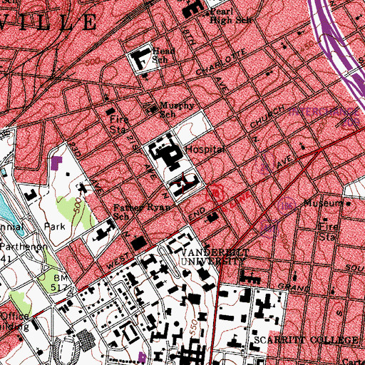 Topographic Map of Saint Thomas Hospital, TN