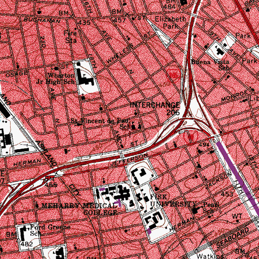 Topographic Map of Saint Vincent de Paul School, TN