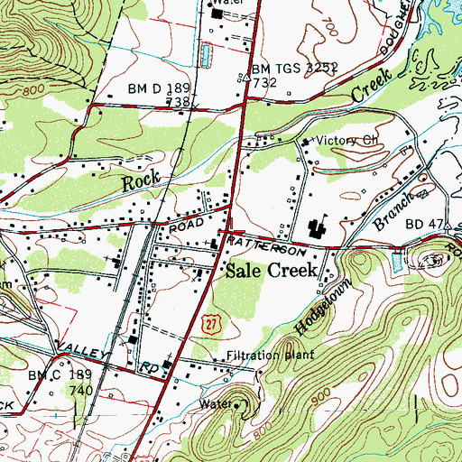 Topographic Map of Sale Creek, TN
