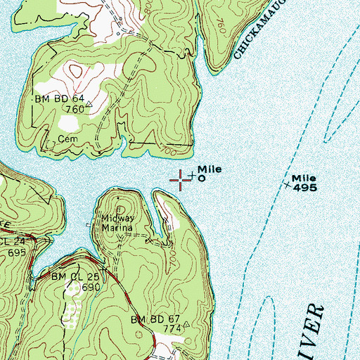 Topographic Map of Sale Creek, TN