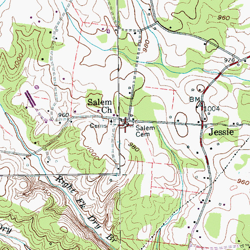 Topographic Map of Salem Cemetery, TN
