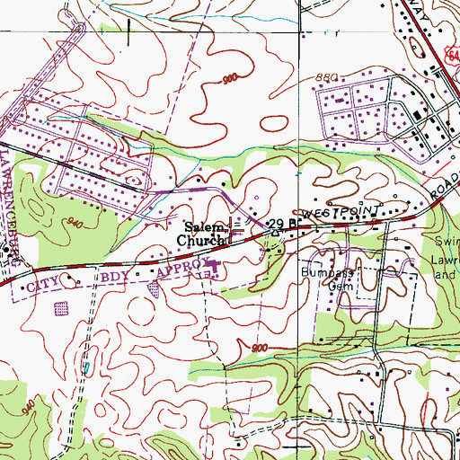 Topographic Map of Salem Church, TN