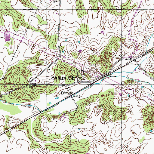 Topographic Map of Salem Church, TN