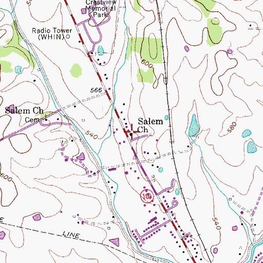 Topographic Map of Salem Church, TN