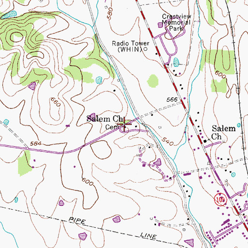 Topographic Map of Salem Church, TN