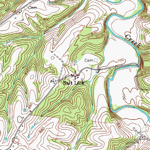 Topographic Map of Salt Lick, TN