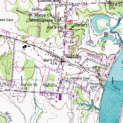 Topographic Map of Saltillo, TN