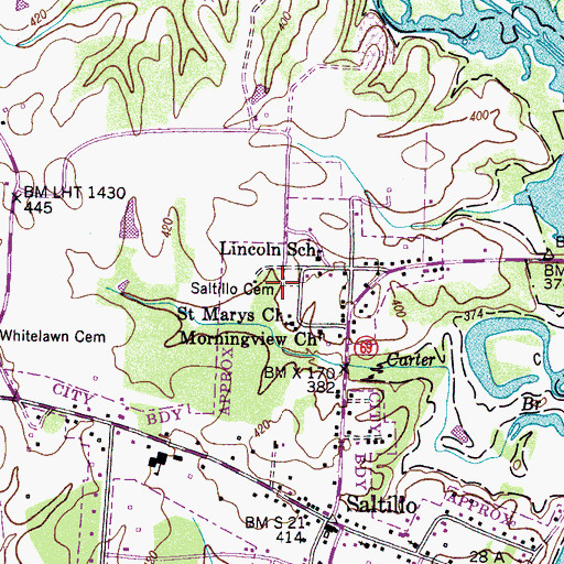Topographic Map of Saltillo Cemetery, TN