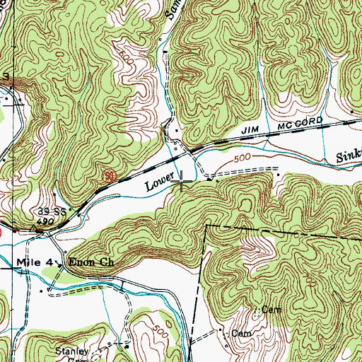 Topographic Map of Sam Branch, TN