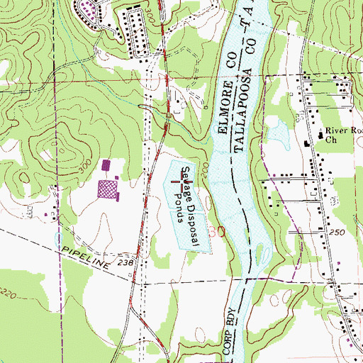 Topographic Map of Tallassee Sewage Disposal Pond, AL