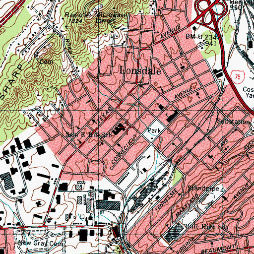 Topographic Map of Sam E Hill School, TN