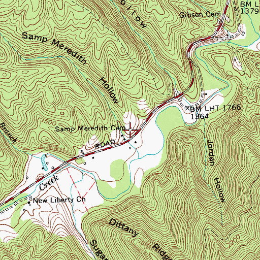 Topographic Map of Samp Meredith Cemetery, TN