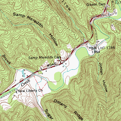 Topographic Map of Samp Meredith Hollow, TN