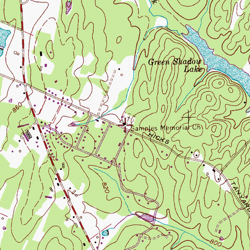 Topographic Map of Samples Memorial Church, TN