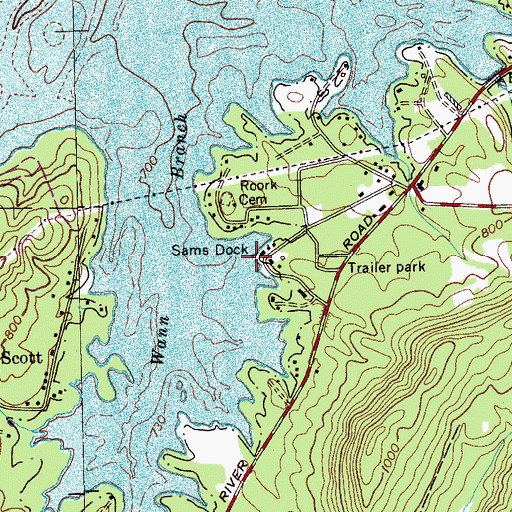 Topographic Map of Sams Dock, TN