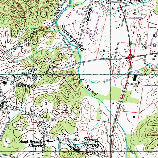 Topographic Map of Sand Branch, TN
