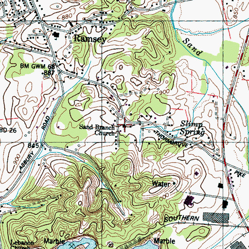 Topographic Map of Sand Branch United Methodist Church, TN