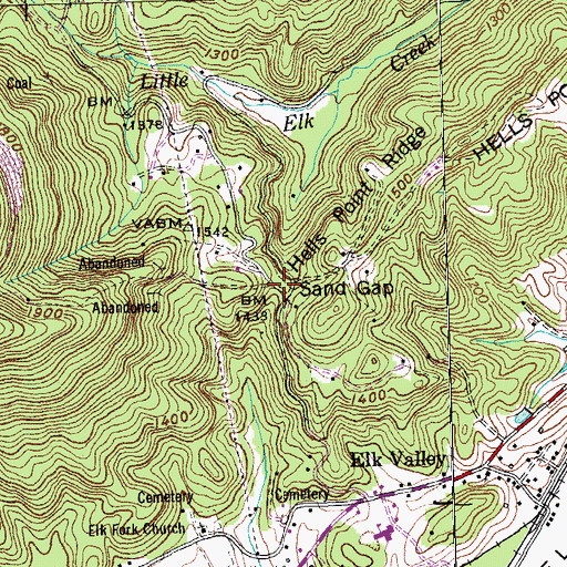Topographic Map of Sand Gap, TN