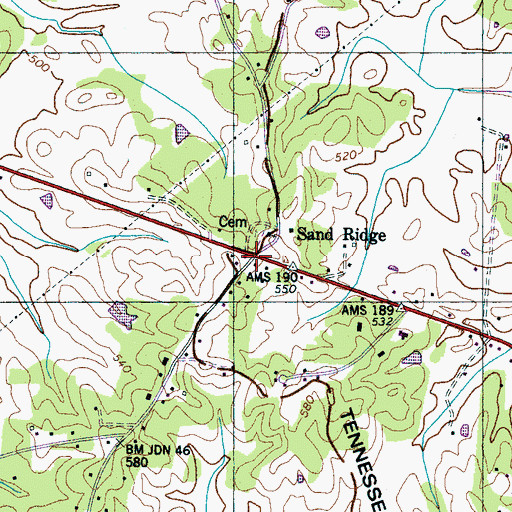 Topographic Map of Sand Ridge, TN