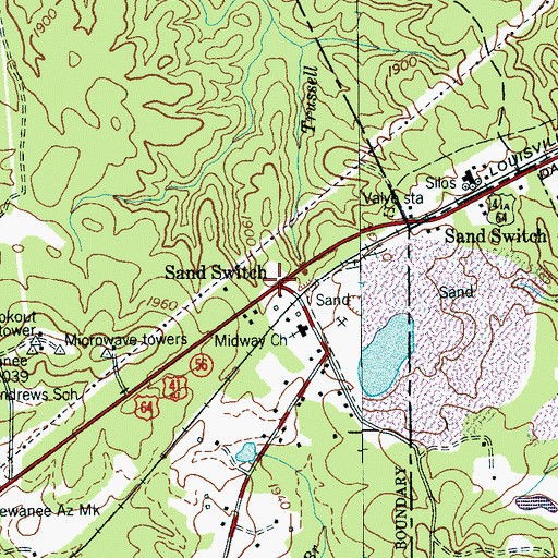 Topographic Map of Sand Switch, TN
