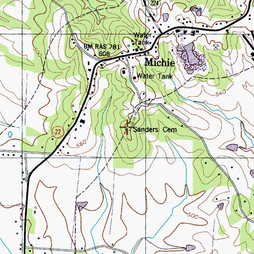 Topographic Map of Sanders Cemetery, TN