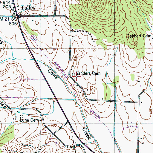 Topographic Map of Sanders Cemetery, TN