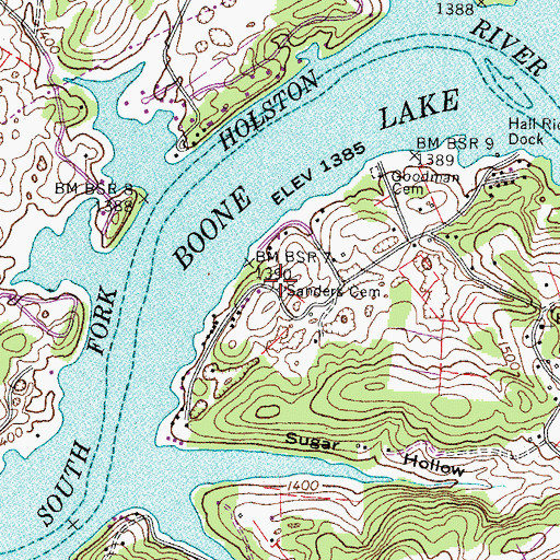 Topographic Map of Sanders Cemetery, TN