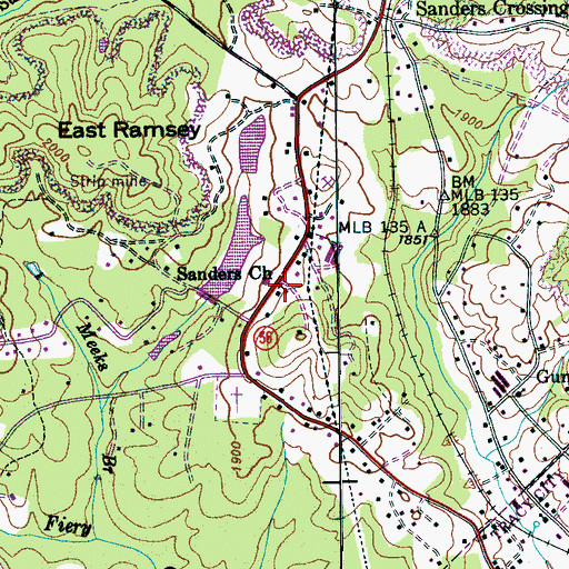 Topographic Map of Sanders Church, TN