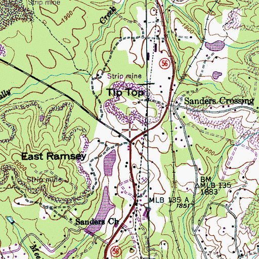 Topographic Map of Sanders School, TN