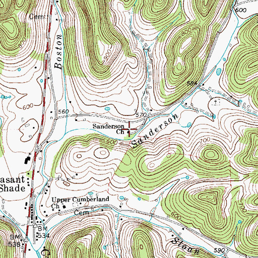 Topographic Map of Sanderson Church, TN