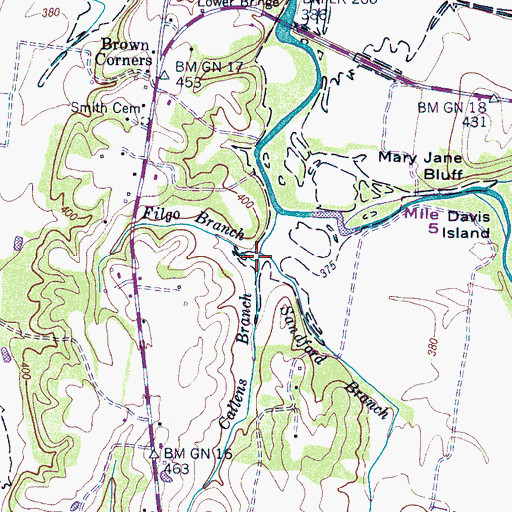 Topographic Map of Sandford Branch, TN