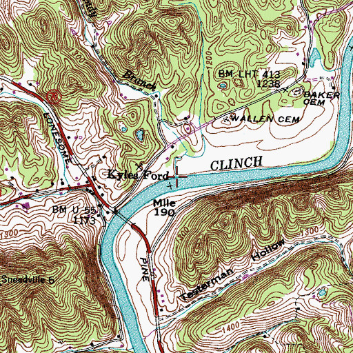 Topographic Map of Sandy Branch, TN