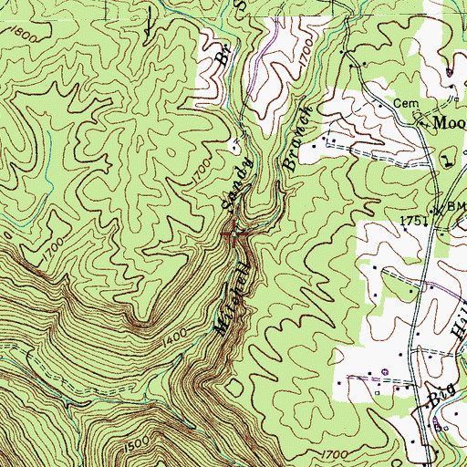 Topographic Map of Sandy Branch, TN
