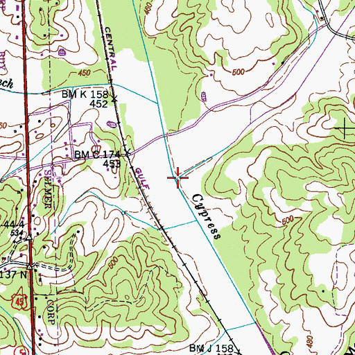 Topographic Map of Sandy Creek, TN