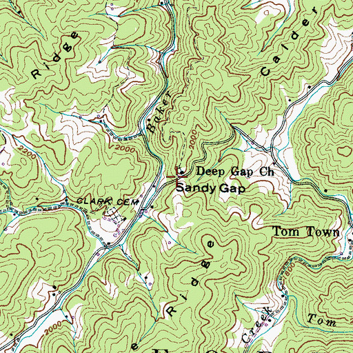 Topographic Map of Sandy Gap, TN
