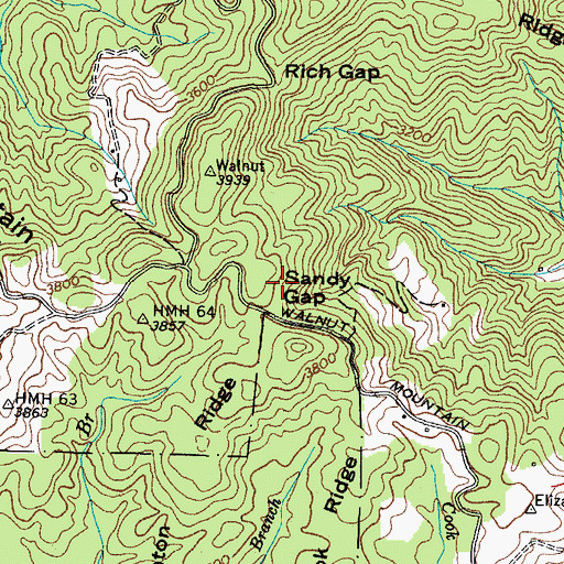 Topographic Map of Sandy Gap, TN