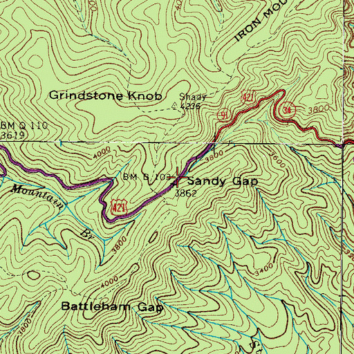 Topographic Map of Sandy Gap, TN