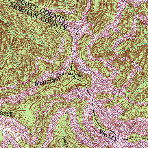 Topographic Map of Sandy Gap Mountan, TN