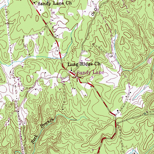 Topographic Map of Sandy Lane, TN