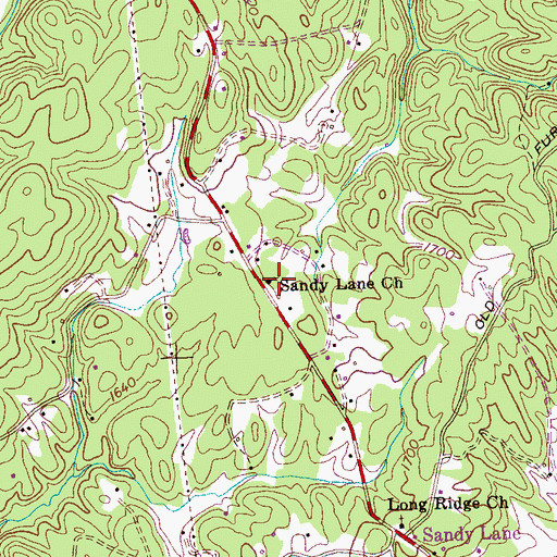 Topographic Map of Sandy Lane Church, TN