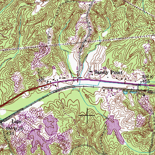 Topographic Map of Sandy Point, TN