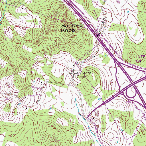 Topographic Map of Sanford Cemetery, TN