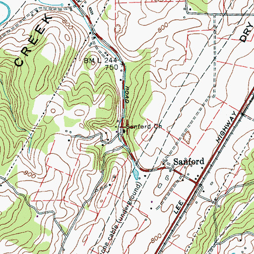 Topographic Map of Sanford Church, TN