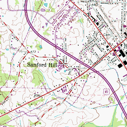 Topographic Map of Sanford Hill, TN