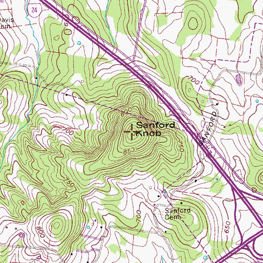 Topographic Map of Sanford Knob, TN