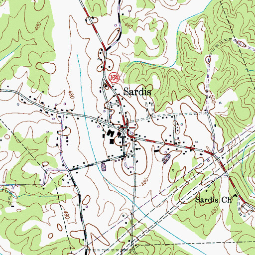 Topographic Map of Sardis, TN